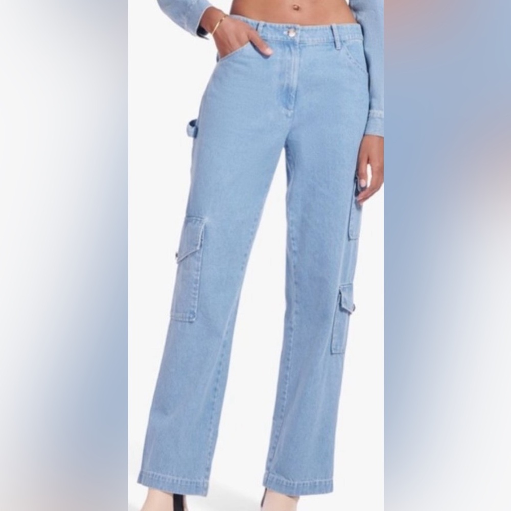 Staud Easton Cargo Wide-Leg Jeans Light Wash Size 14‎ NWOT